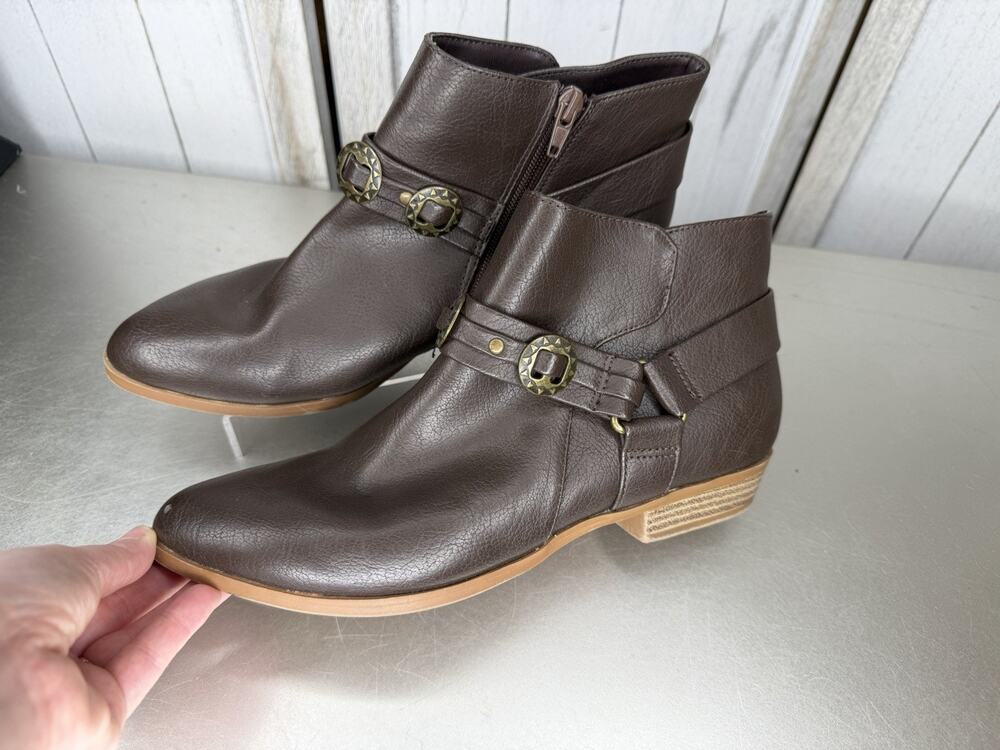 GH Bass Savannah Women's Bootie Brown Faux Leather Western Zip Side Size 9